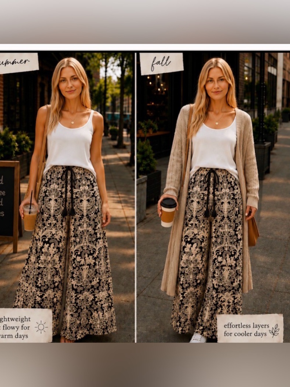 Beige & Black Boho Wide-Leg Pants by New Direction. EXACTLY AS PICTURED ❤️